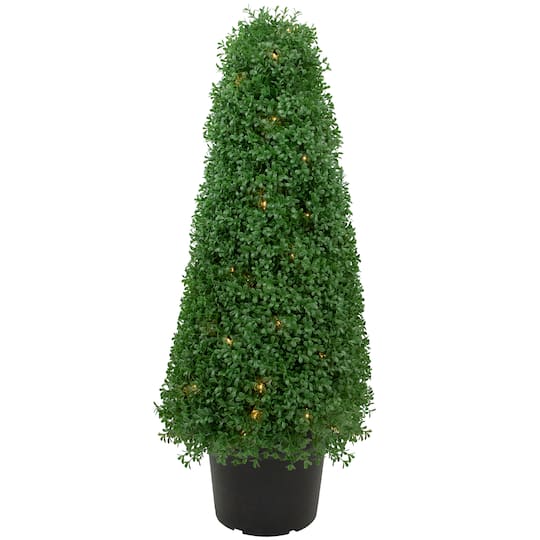 3Ft Pre-Lit Artificial Boxwood Cone Topiary Tree with Round Pot, Clear Lights By Northlight in Green | 36" x 14" x 14" | Michaels®